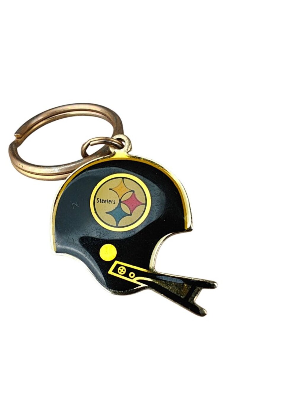Vintage Pittsburgh Steelers Helmet Keychain Metal Enamel Black 1970s